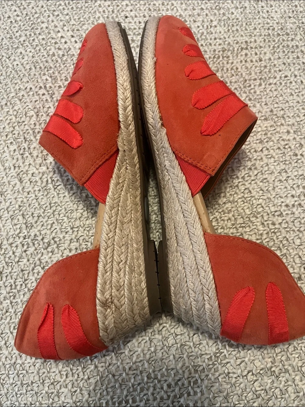 me too Women's Netta Orange Suede Leather Ribbon Wedge Heel Slip On Shie Sz 8